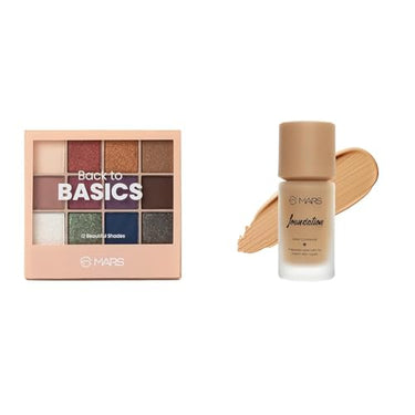 MARS 12 Shades Back to Basics Eyeshadow Palette with Free Applicator (14.4 gm) (Shade-01) High Coverage Liquid Foundation | Blemish Free & Blendable Foundation for Makeup (40ml) (SHADE-6.5)